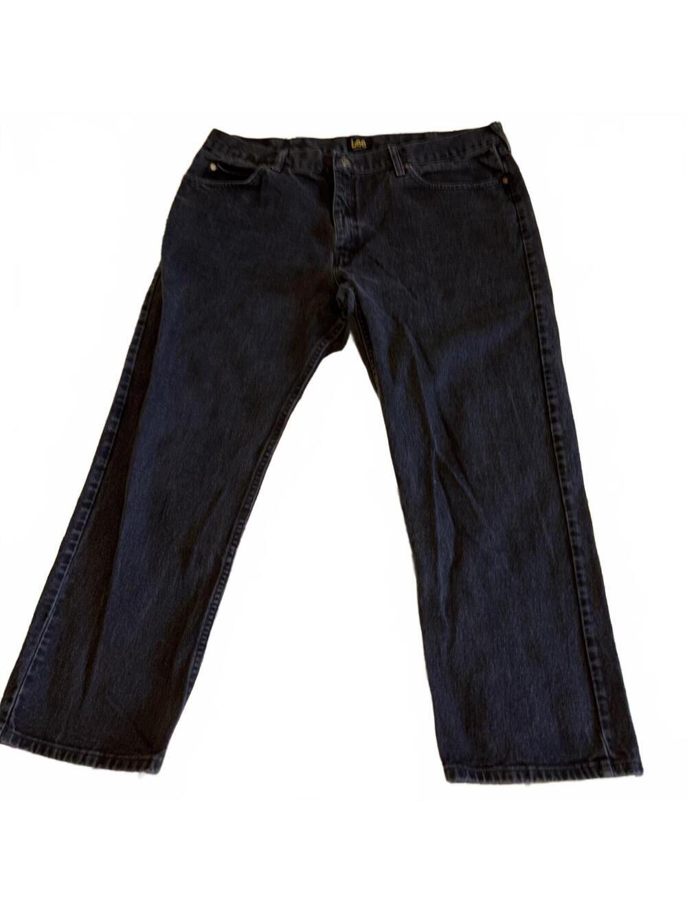 Lee $69 Regular Fit Relaxed Mens 42 x 30 Black Denim Jeans Work Pants RN: 130273